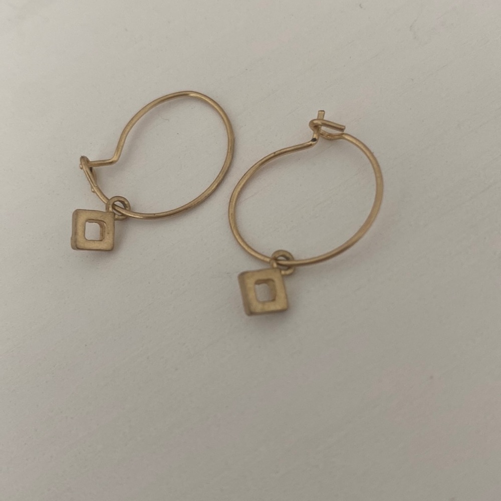 Anthropologie Gold Hoops W/ small diamond shape dangly hoop